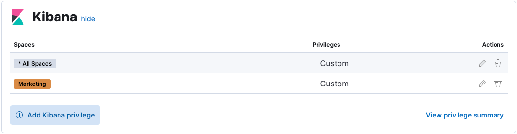 Add Kibana privilege