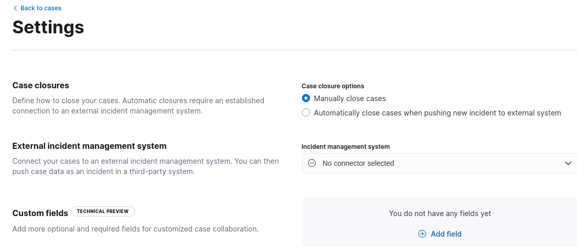 View case settings