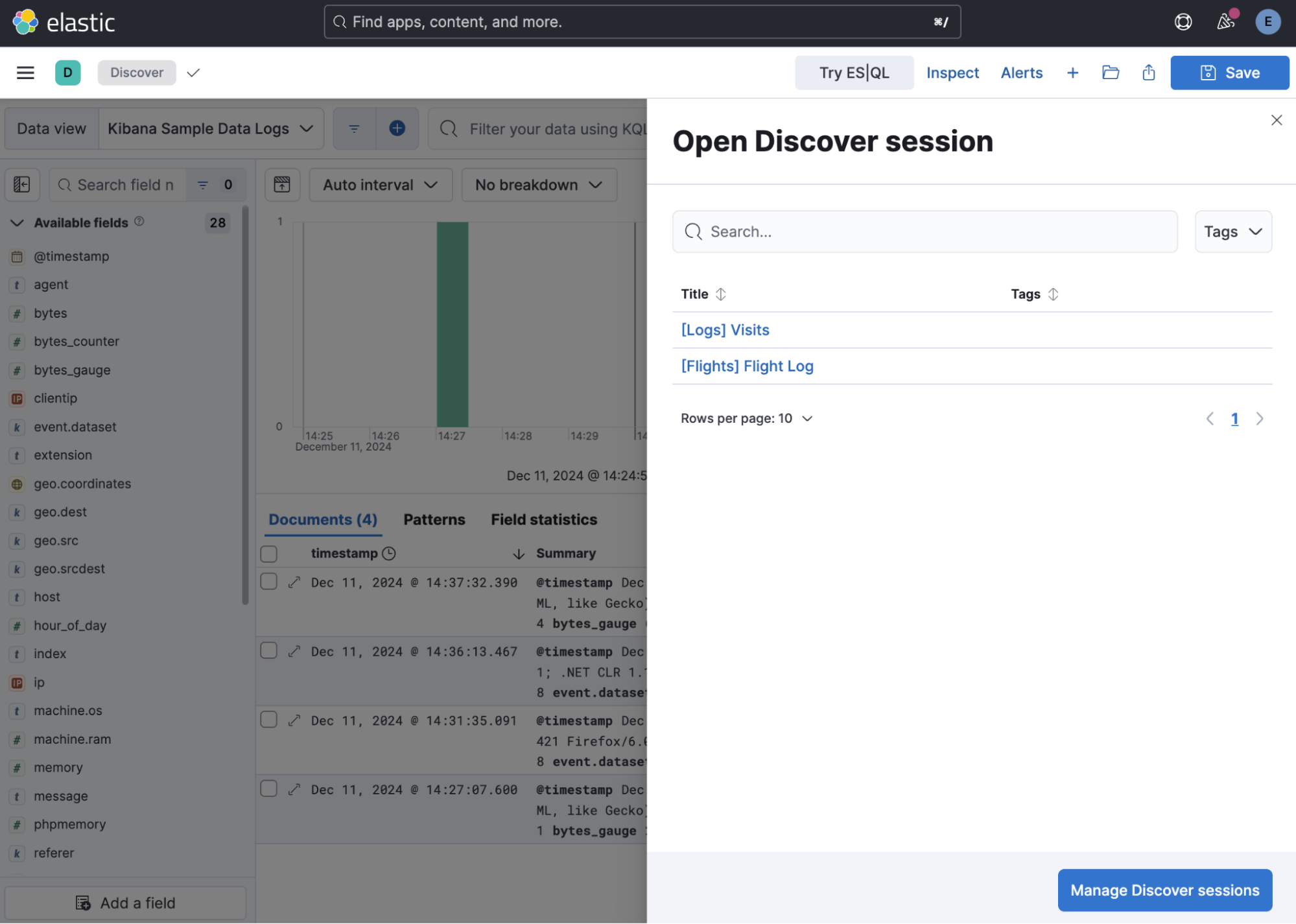 Open Discover session flyout
