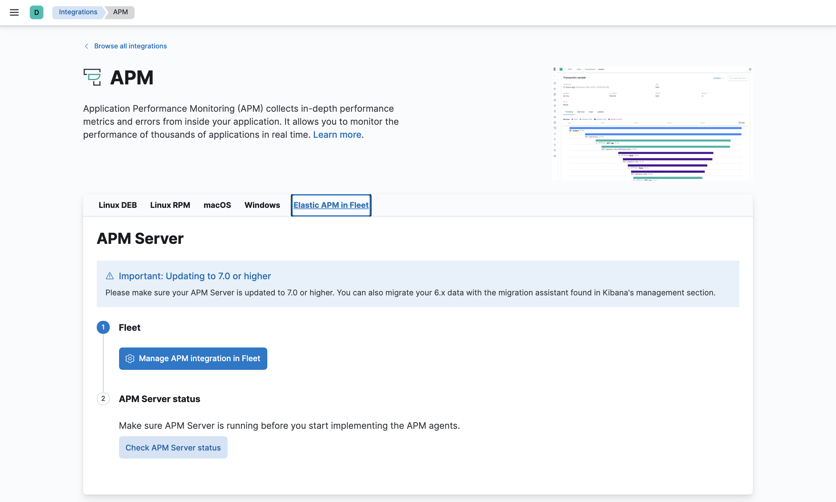 Installation instructions on the APM page in Kibana