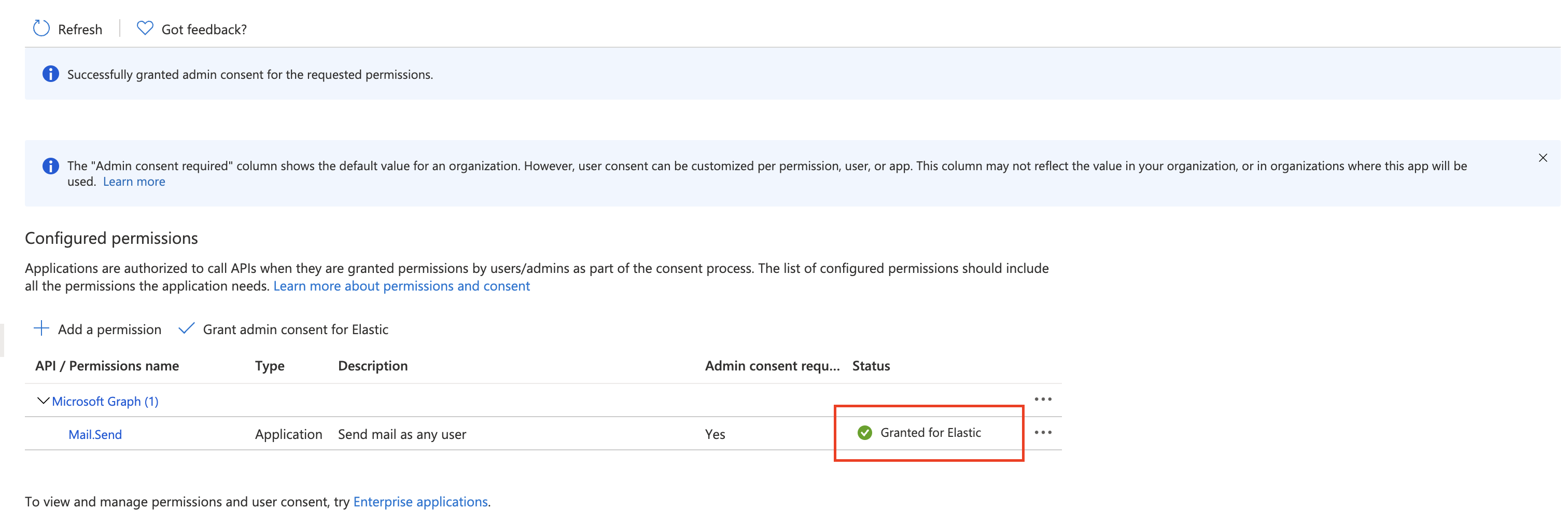 MS Exchange grant confirmation