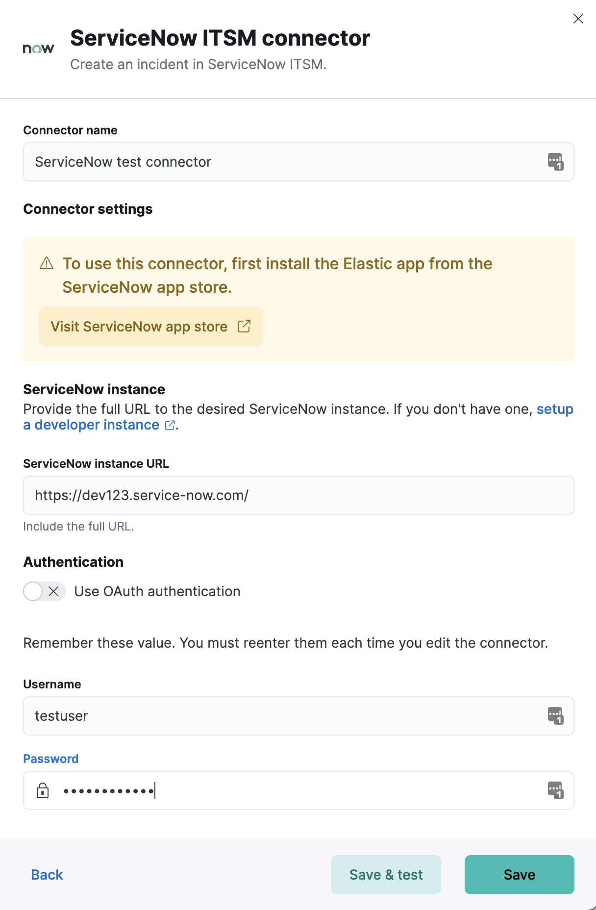 ServiceNow connector using basic auth