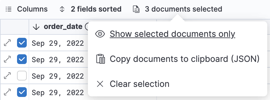 Compare data in the document table