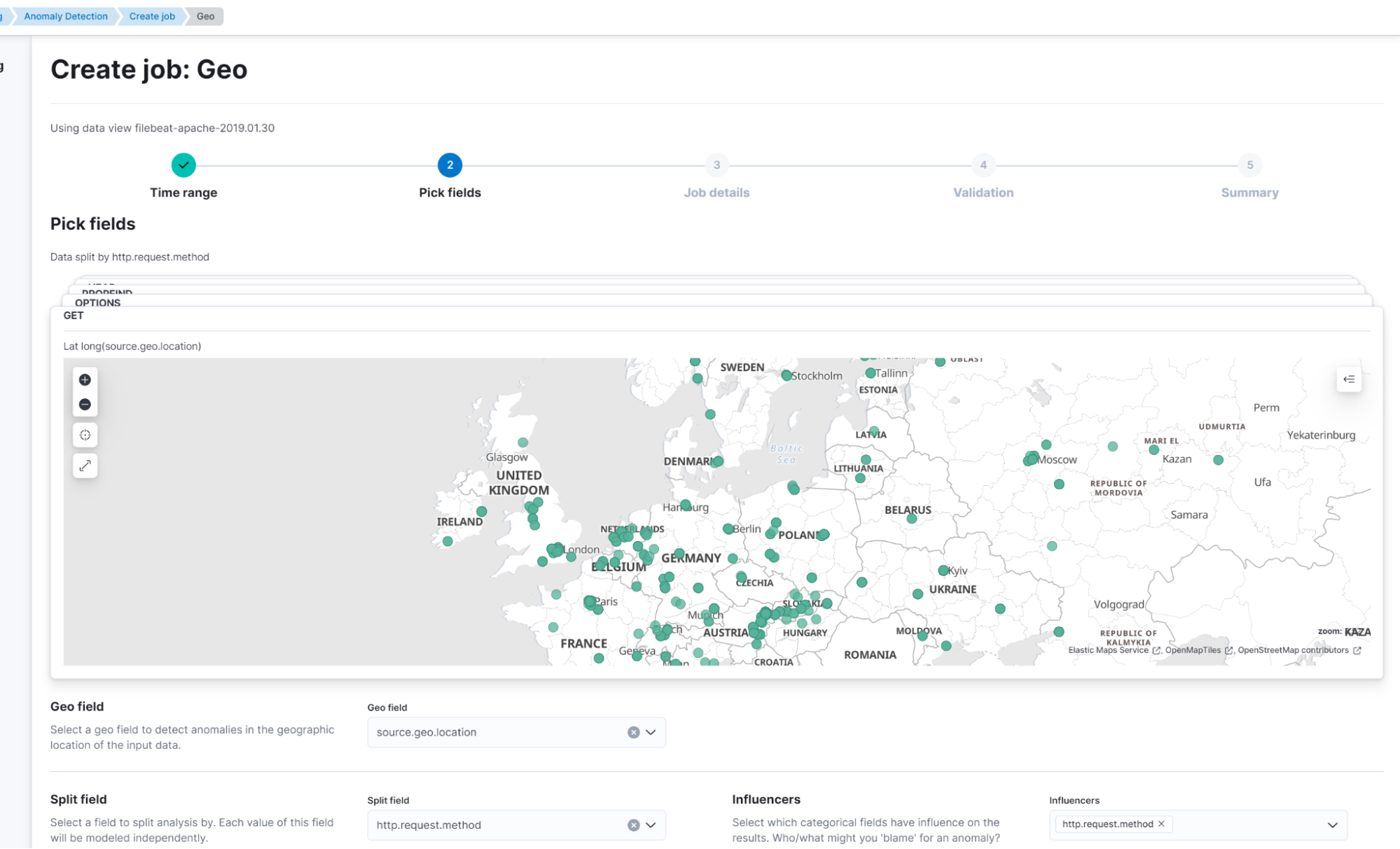 Anomaly detection jobs on geo data