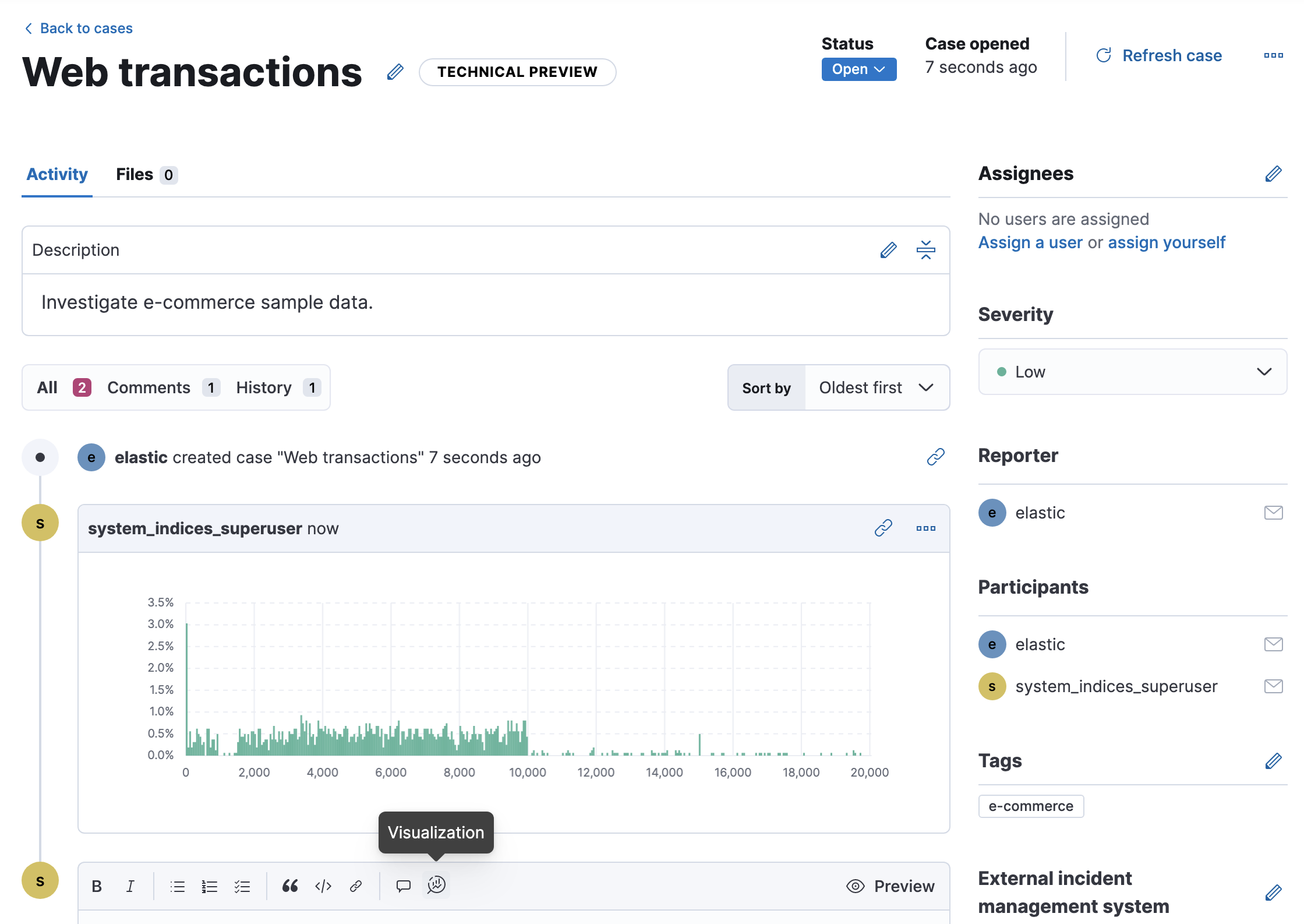 Adding a visualization as a comment within a case