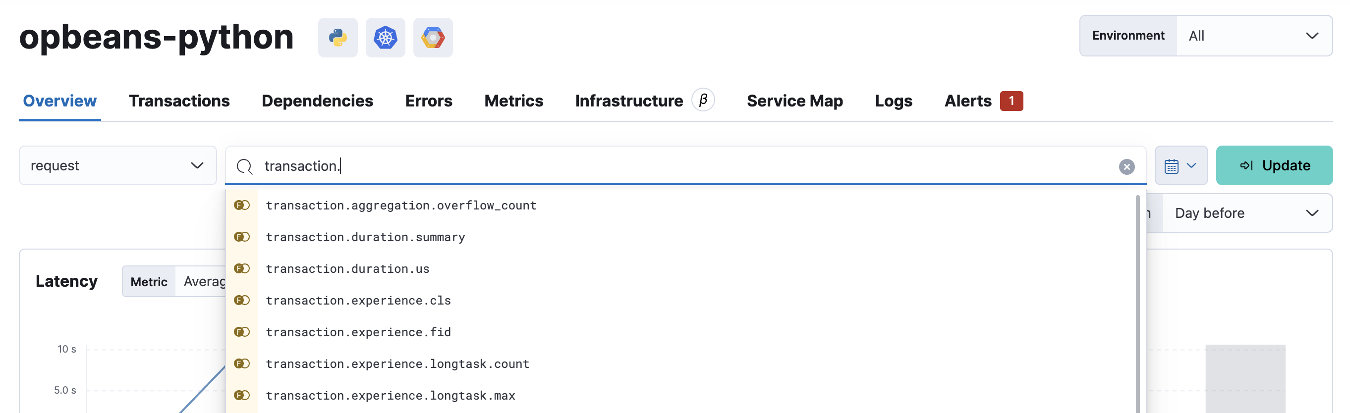 Example of the Kibana Query bar in APM app in Kibana