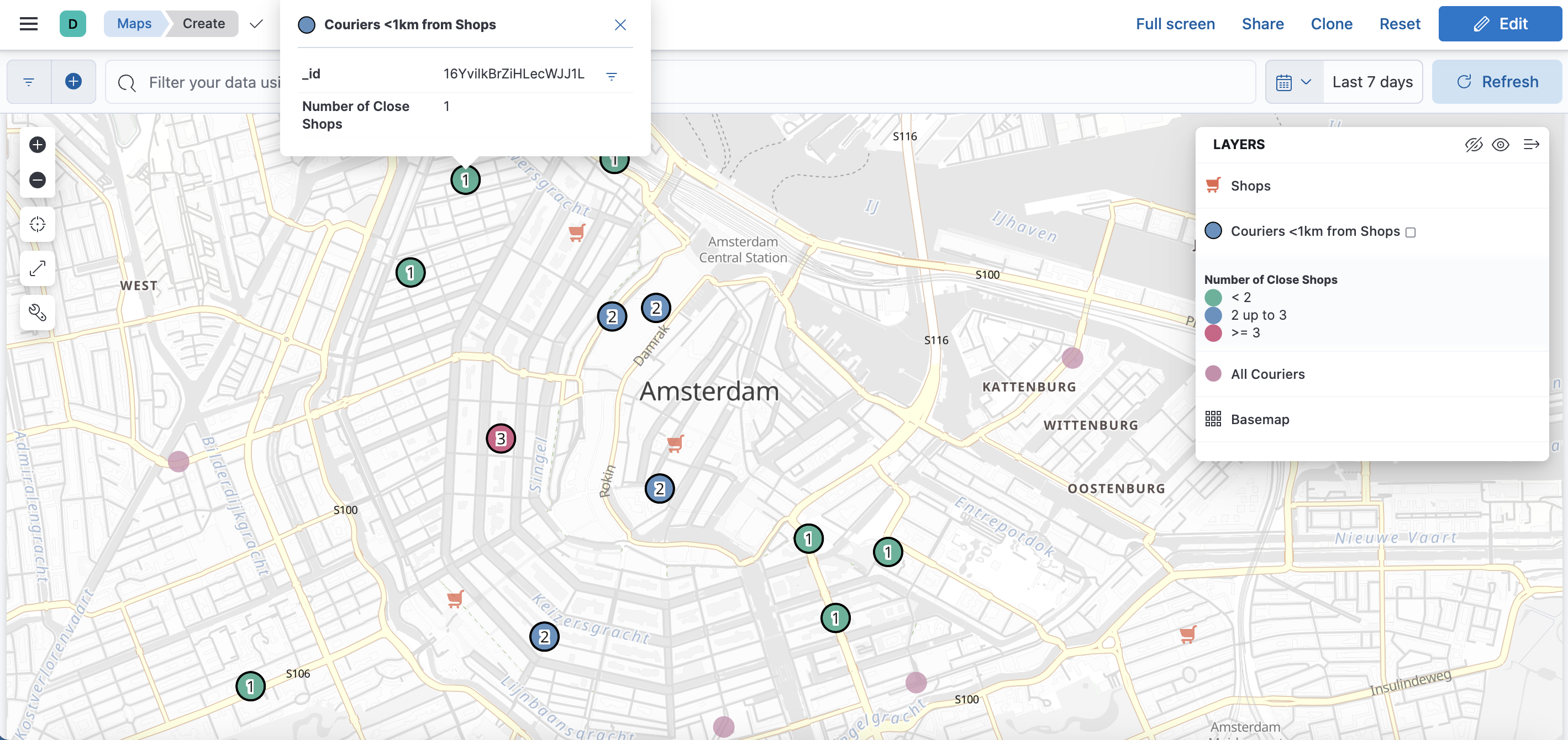 Example of currier locations in relations to stores