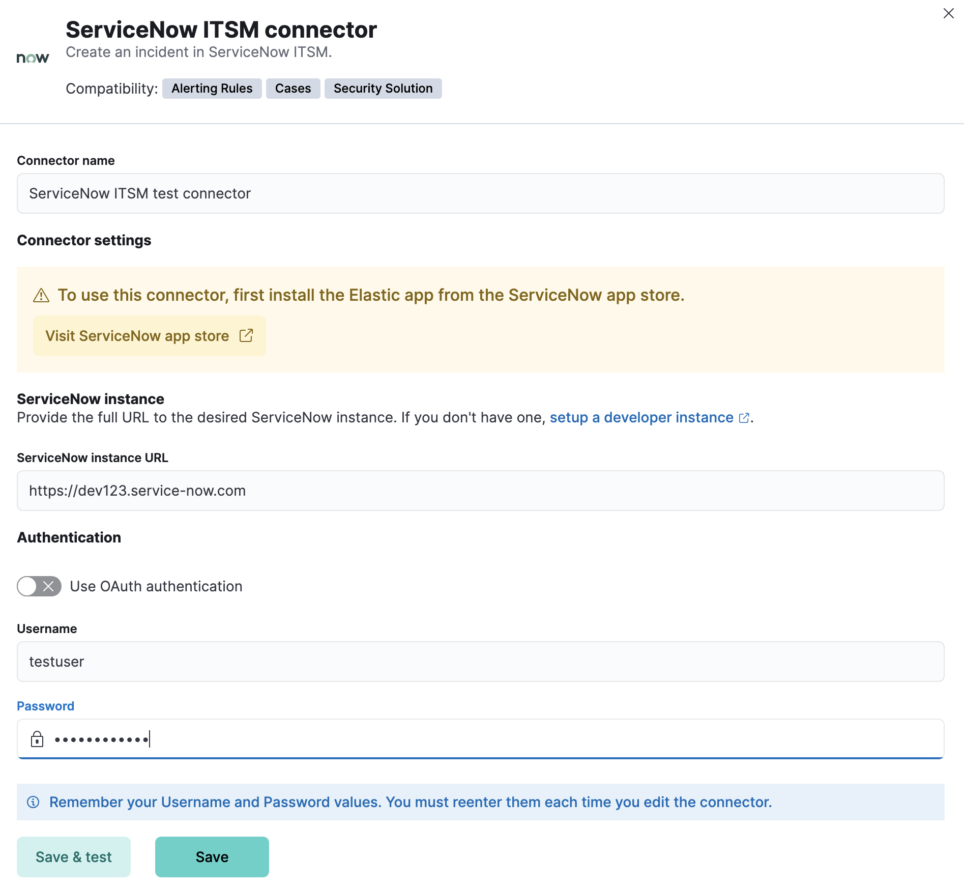 ServiceNow connector using basic auth