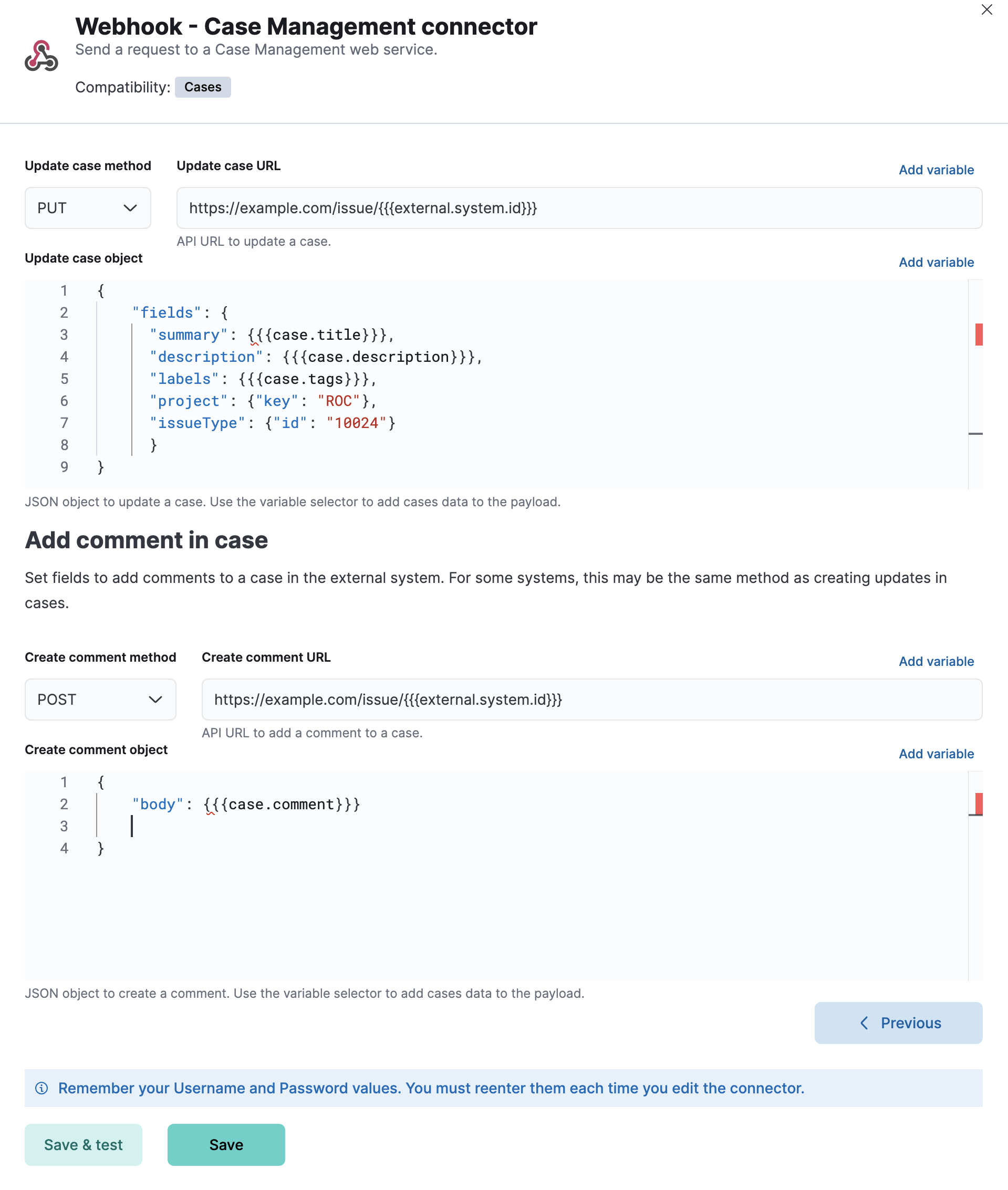 Add case update and comment details in the Webhook - Case Management connector