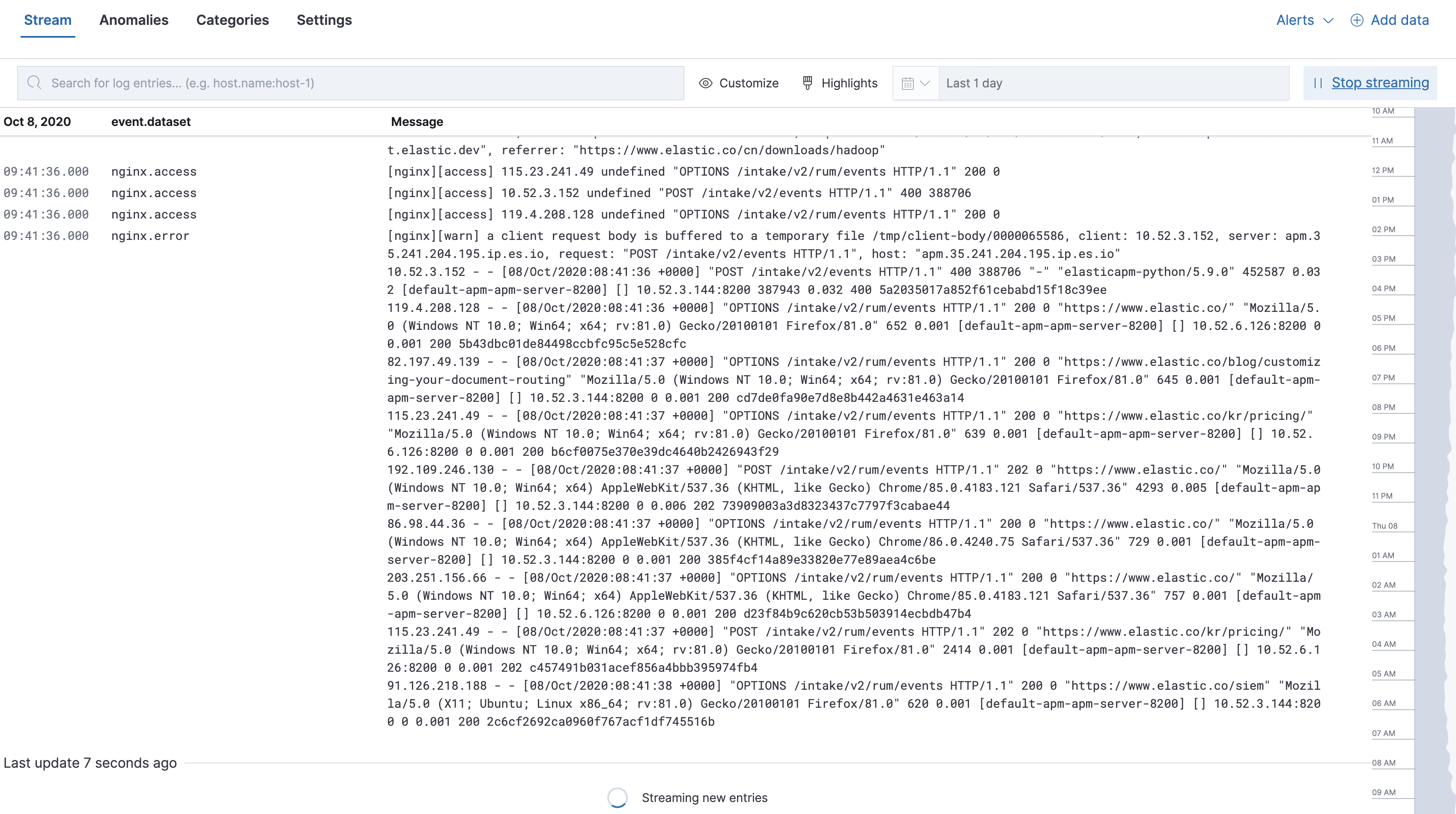 Logs app in Kibana