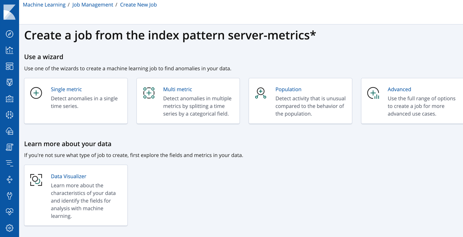 Job creation wizards in Kibana