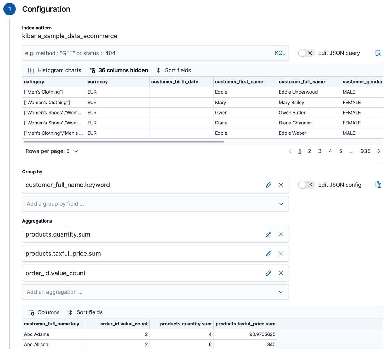 Creating a transform in Kibana