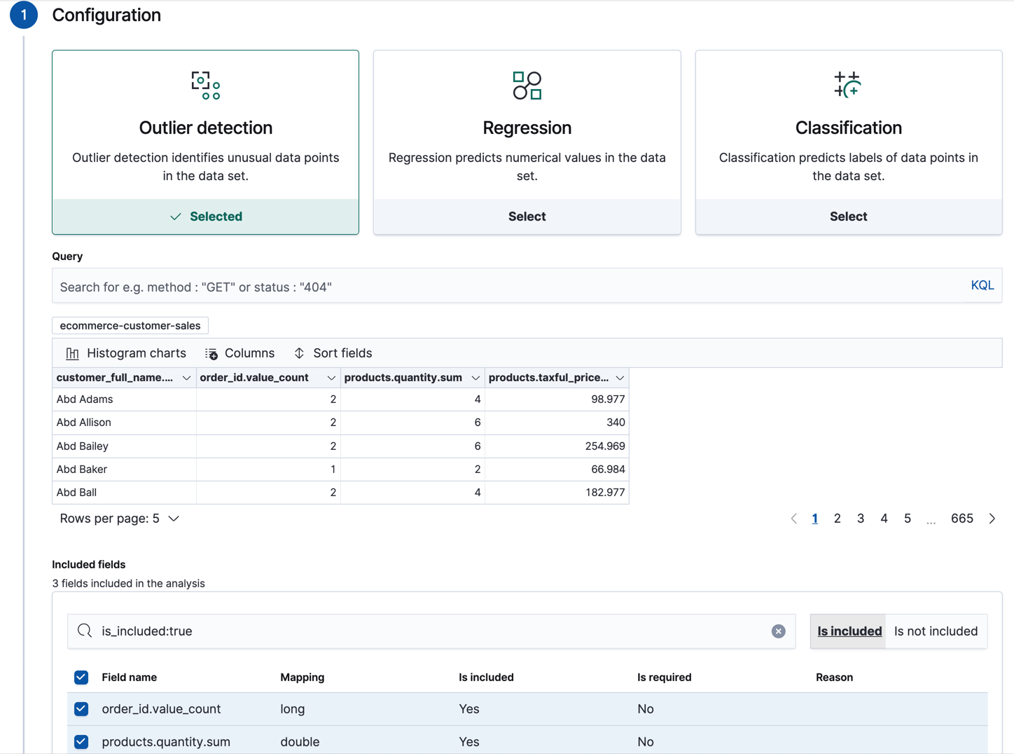 Create a data frame analytics job in Kibana