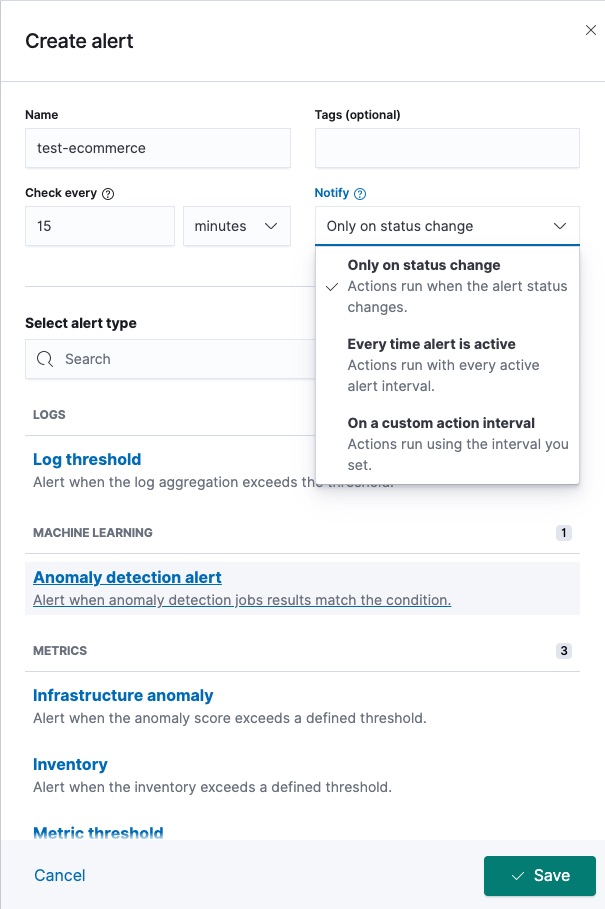 Creating an anomaly detection alert