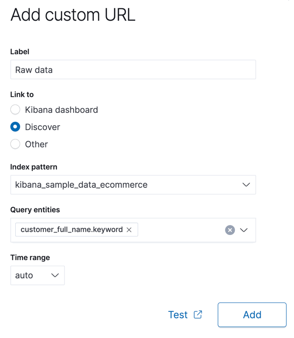Add a custom URL in Kibana