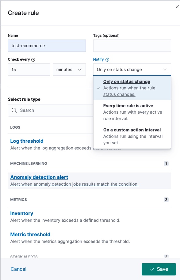 Creating a rule for an anomaly detection alert