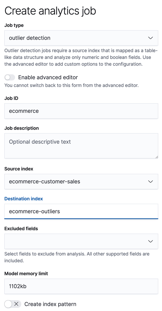 Create a data frame analytics job in Kibana