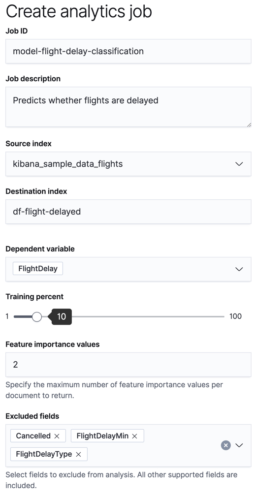 Creating a data frame analytics job in Kibana