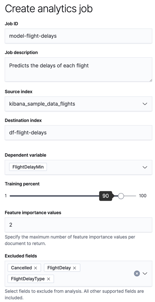 Creating a data frame analytics job in Kibana