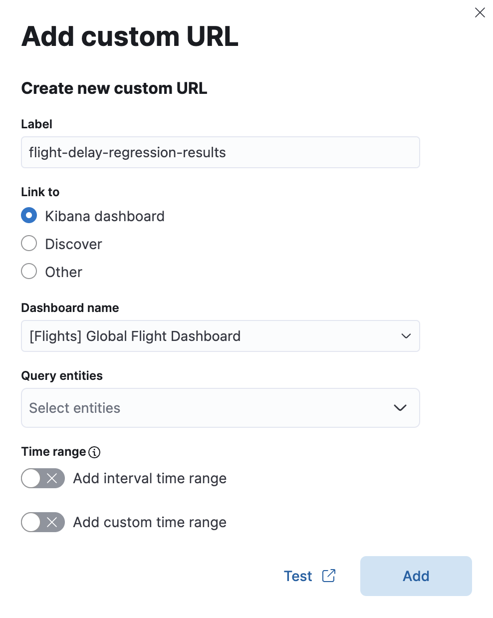 Add a custom URL in Kibana