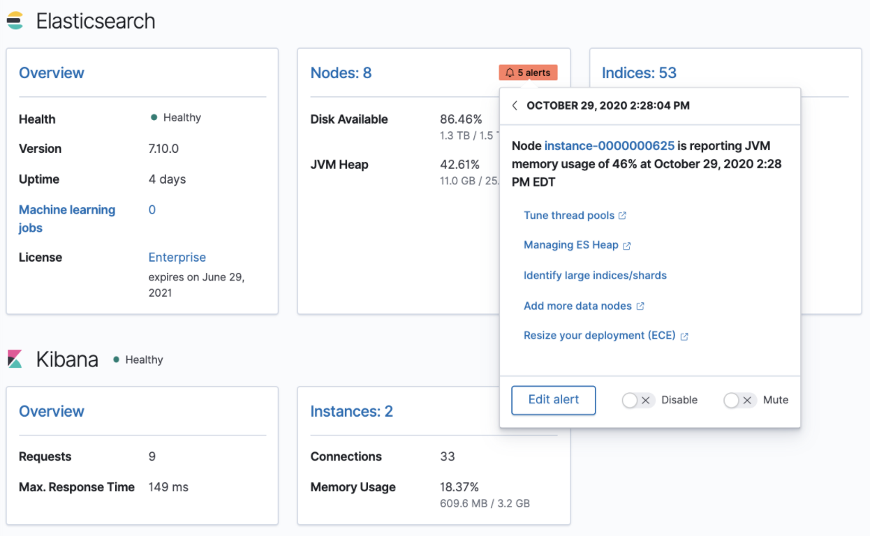 Stack monitoring alerts