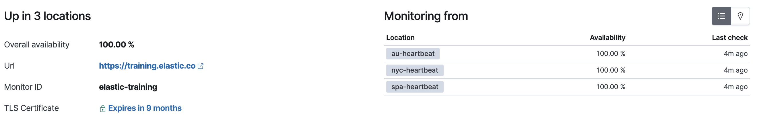 Uptime status panel