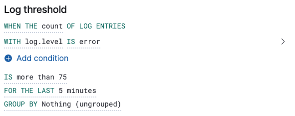 Log threshold alert configuration