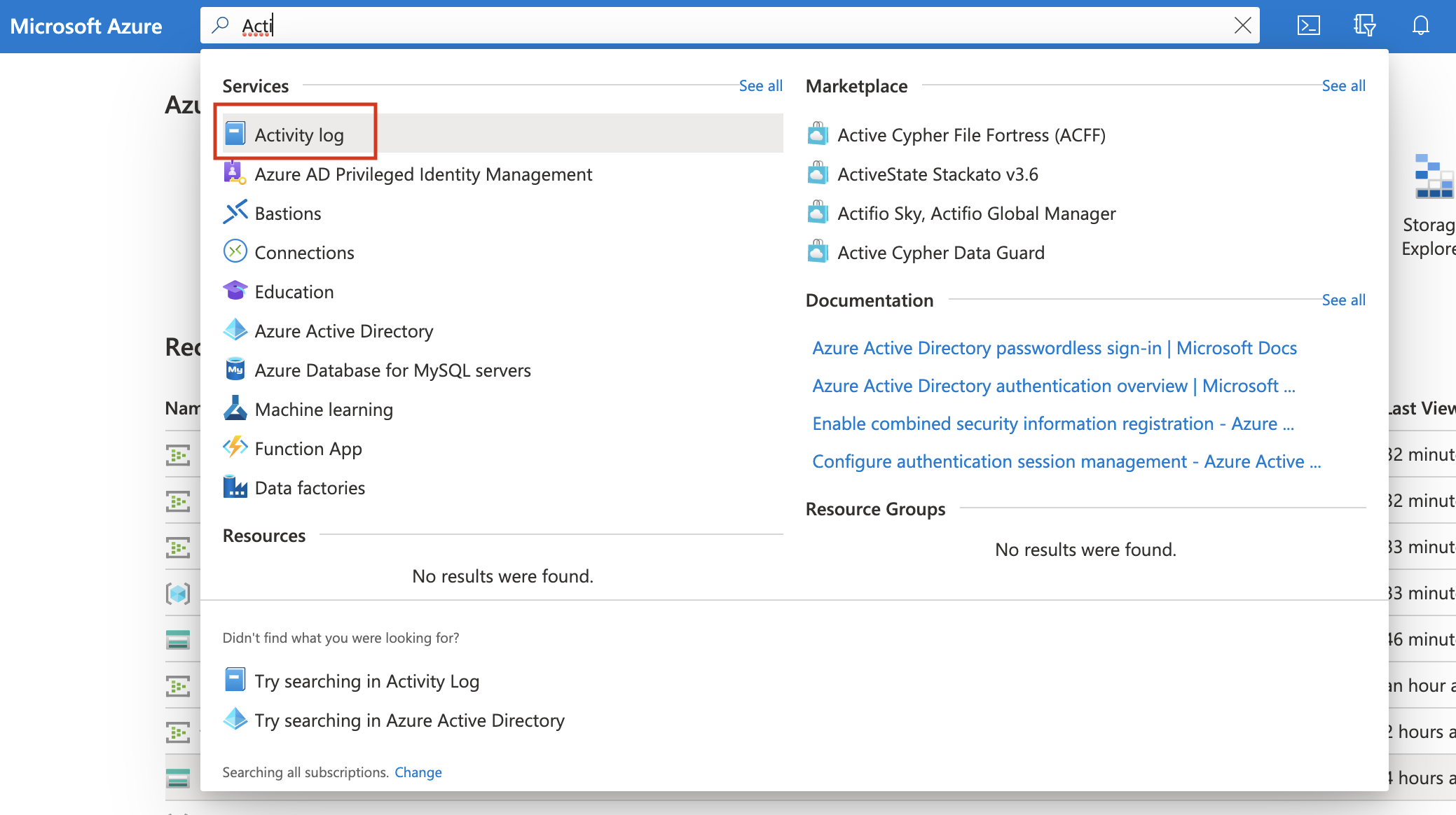 Navigate to Activity log