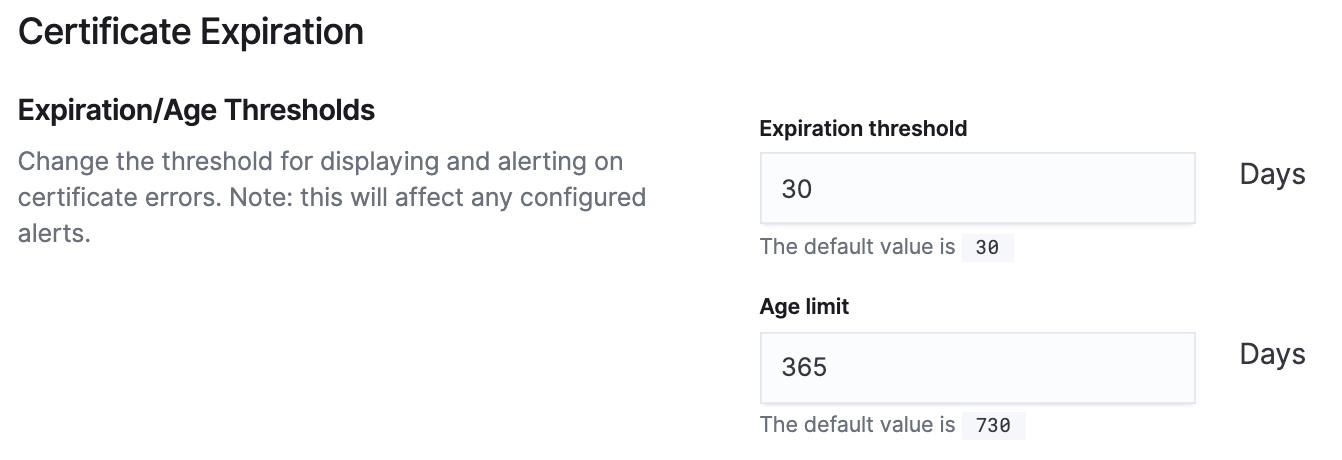 Certificate expiry settings