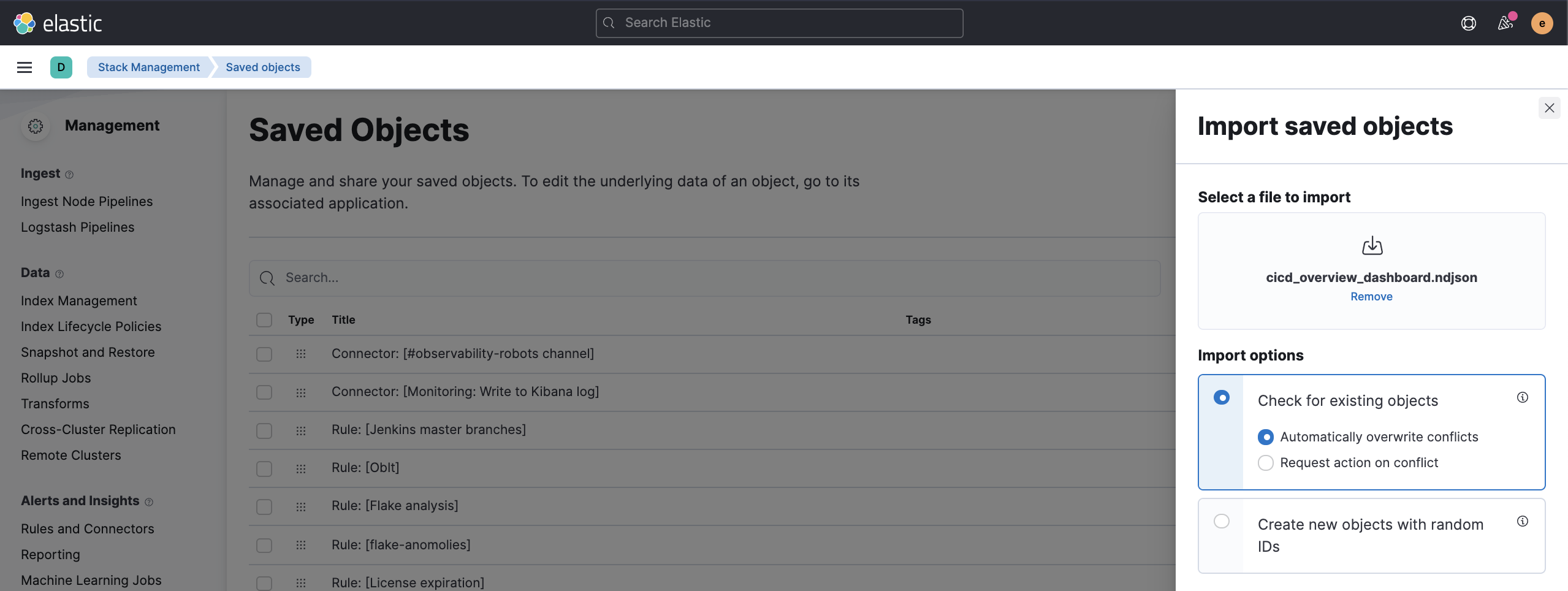 Import kibana dashboard