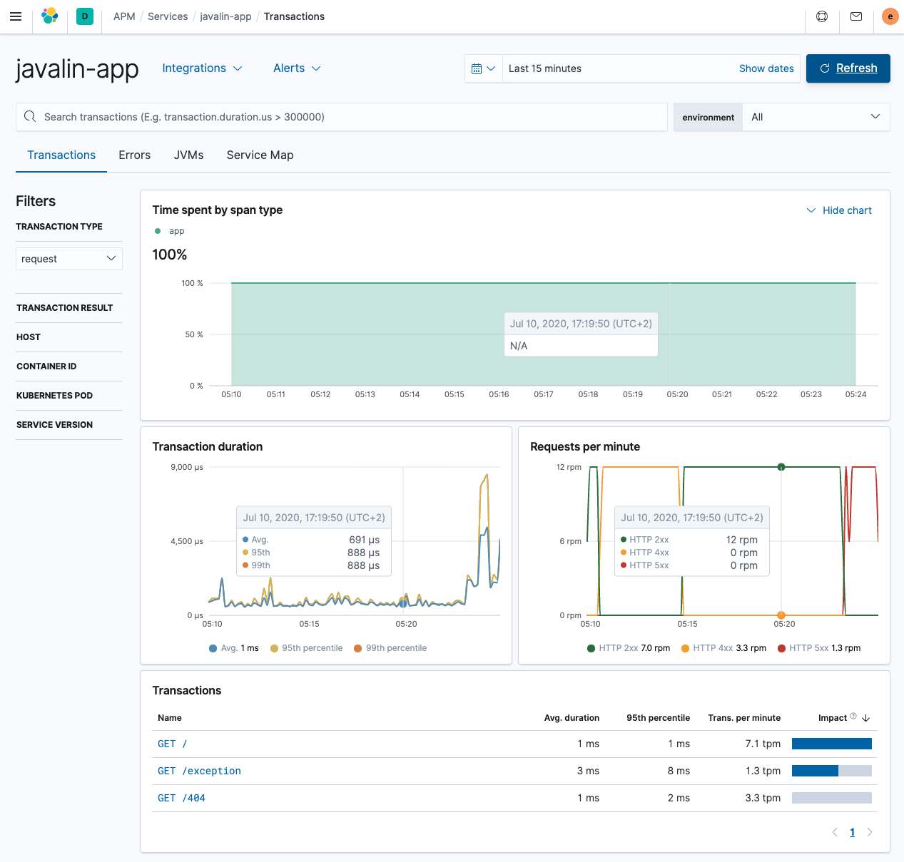 APM UI with correct transaction names