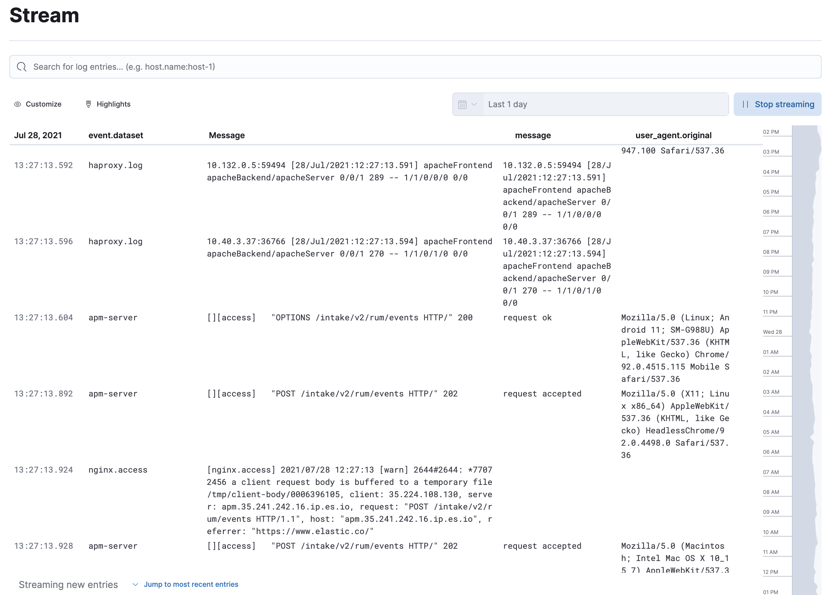 Logs app in Kibana