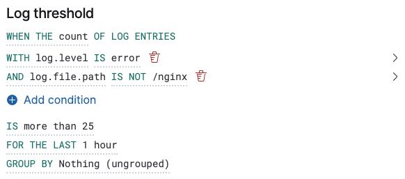 Log threshold ungrouped Elasticsearch query example