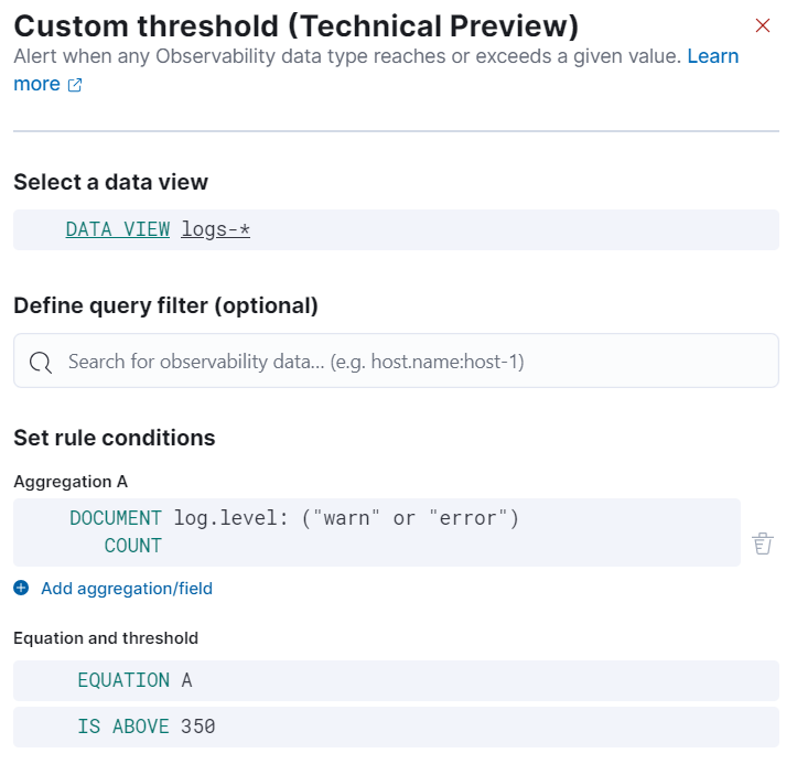 Custom threshold alert configuration