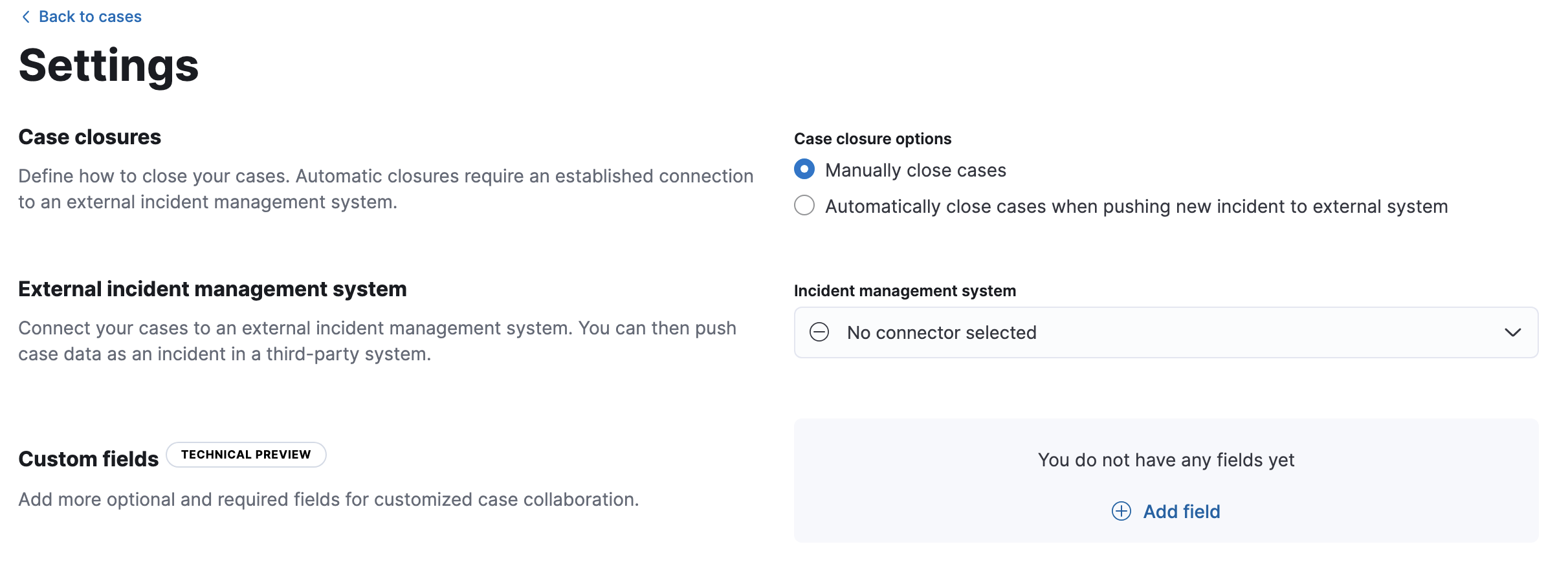 View case settings