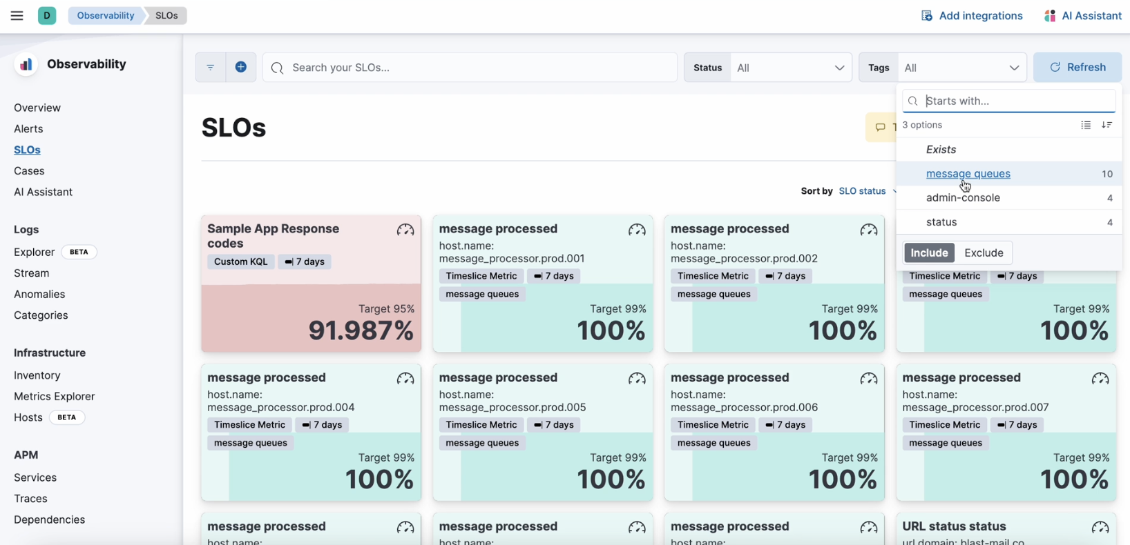 grouping and filtering slos screenshot