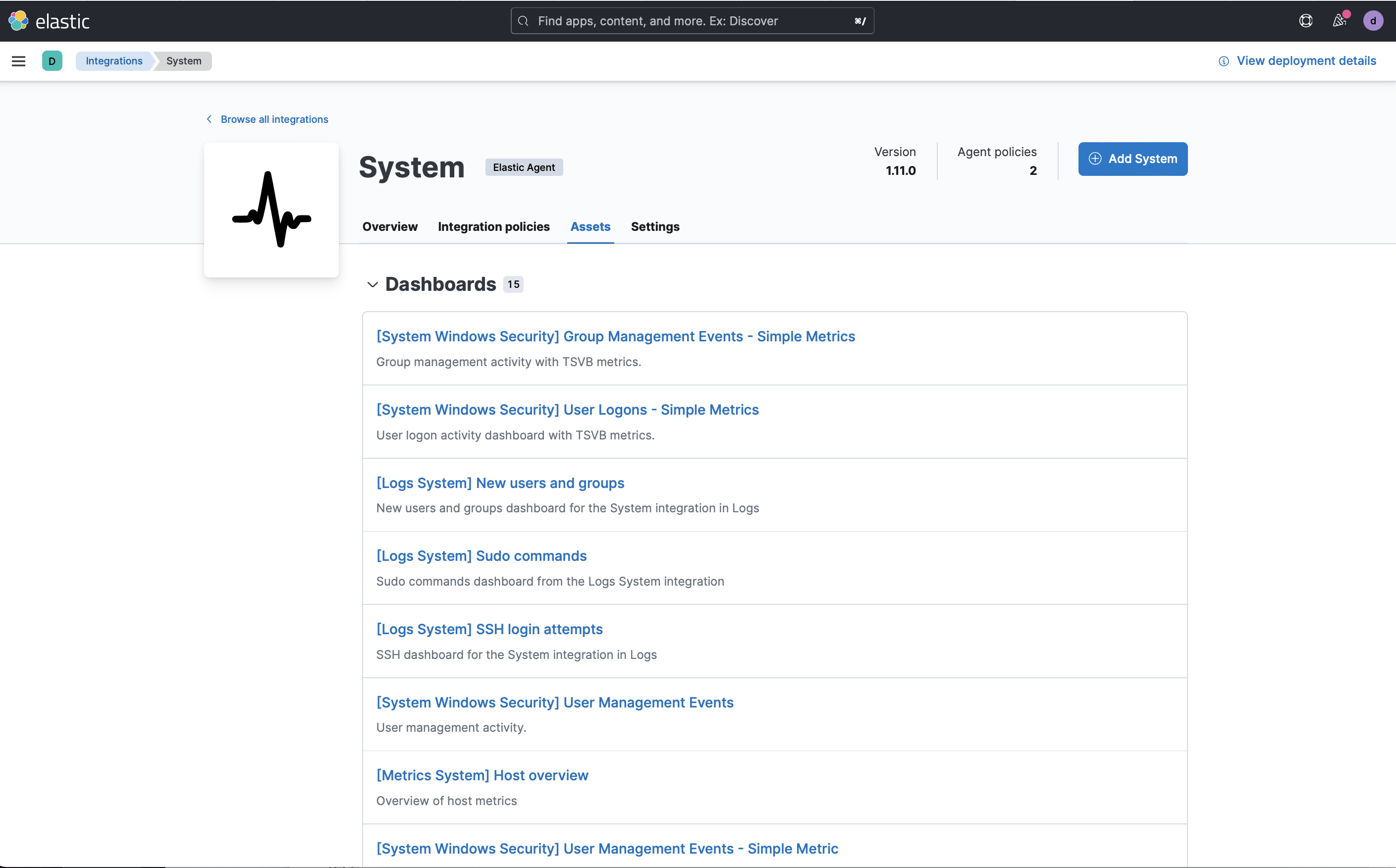 Agent list of visualizations