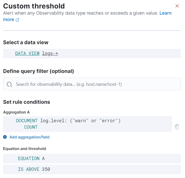 Custom threshold alert configuration