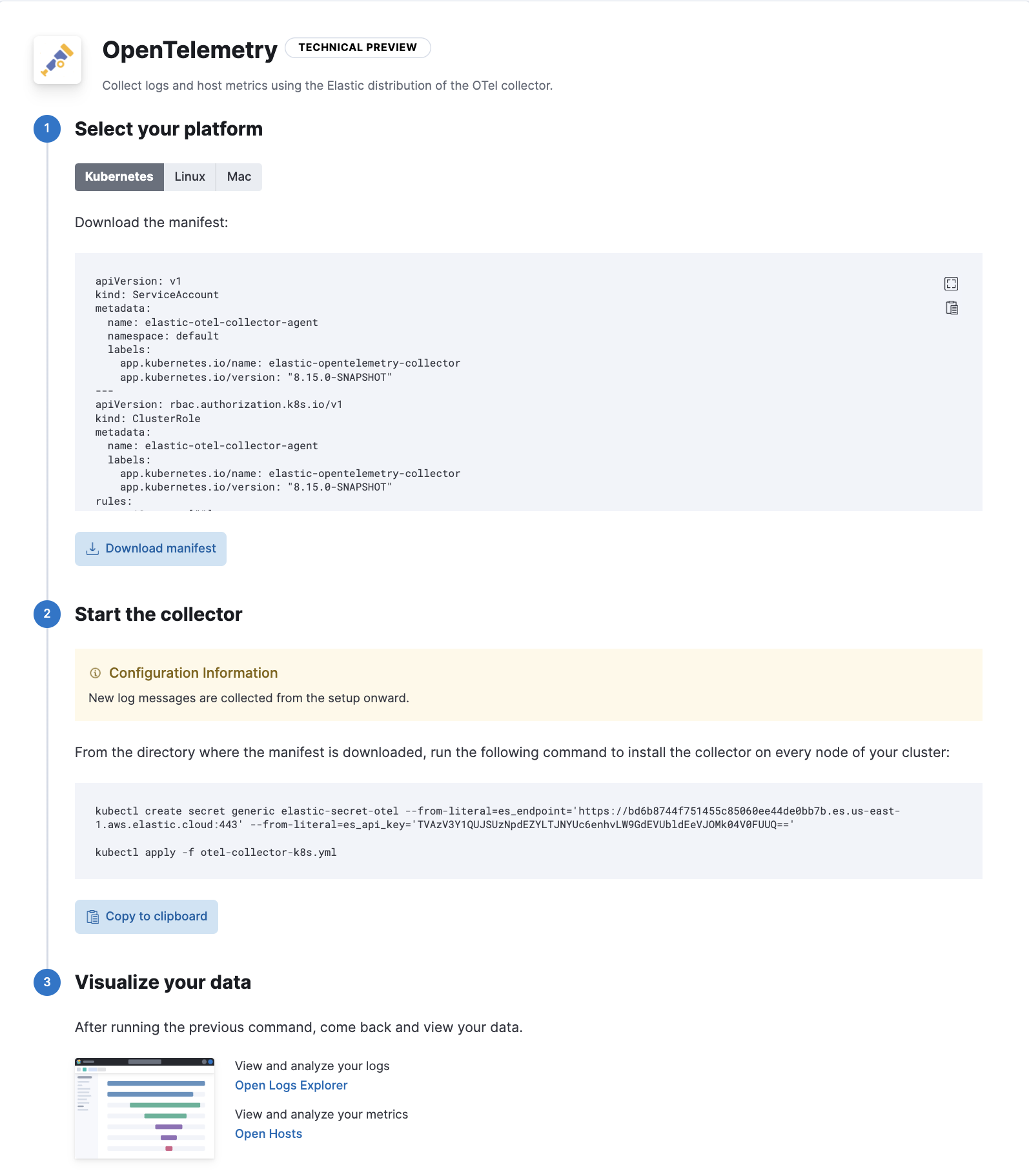 Elastic Distro for OpenTelemetry Collector quick start