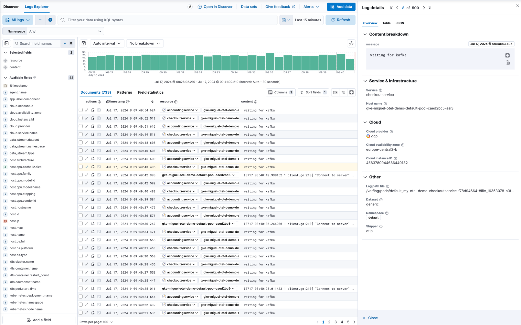 Elastic Distro for OpenTelemetry Collector log data