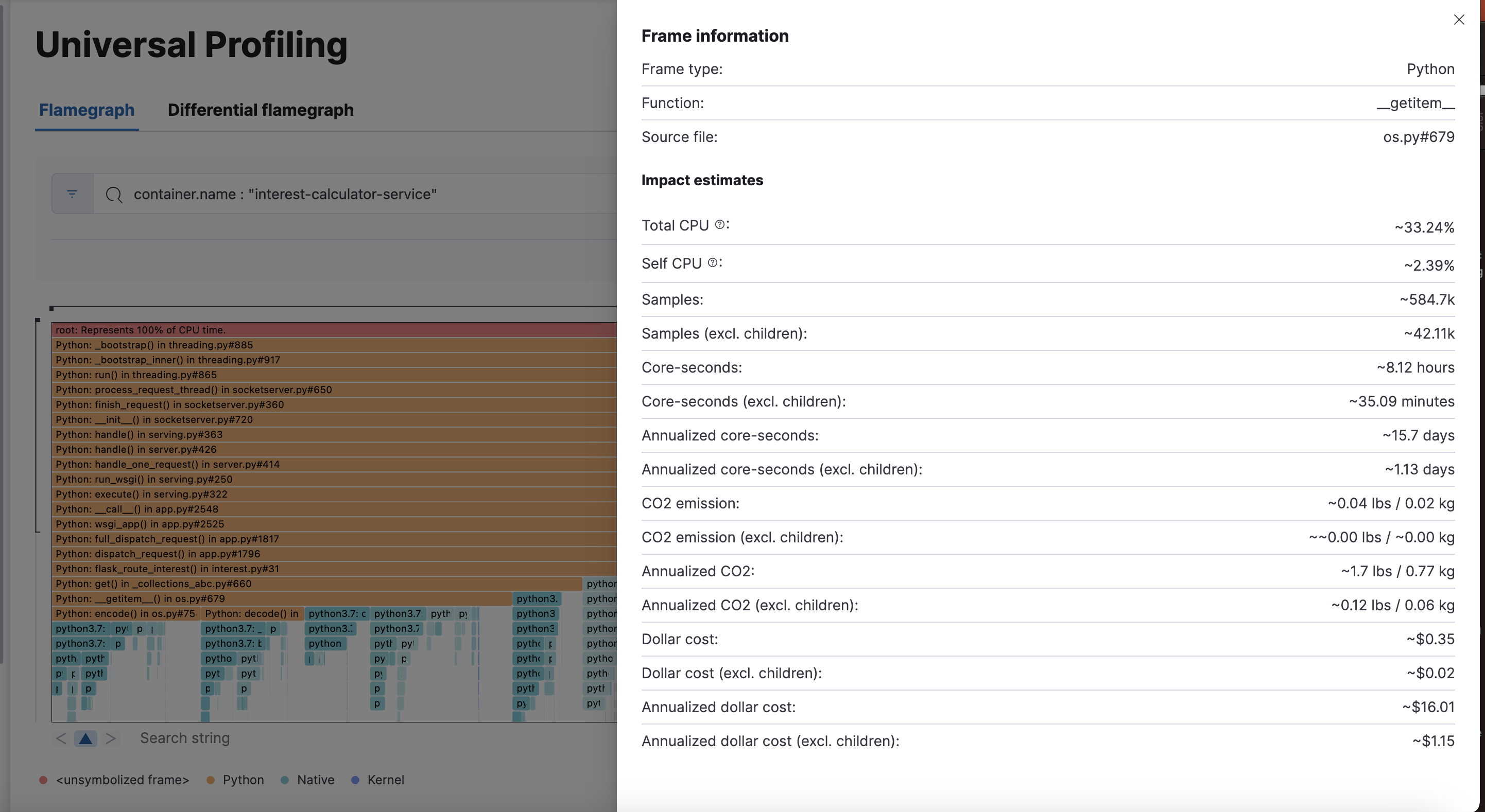 profiling flamegraph detailed view