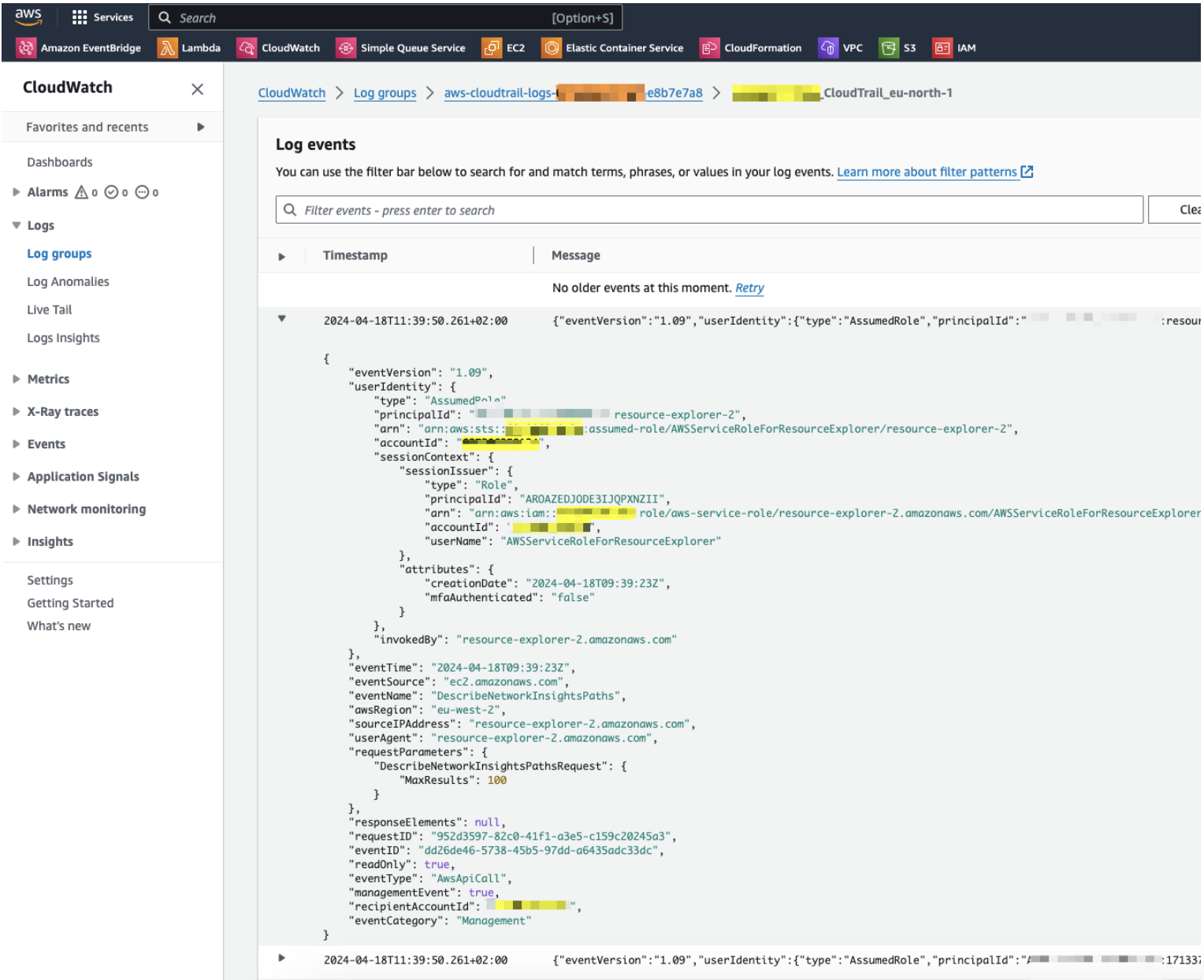 Verify events in CloudWatch