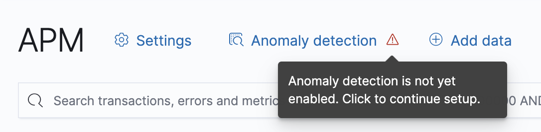 Example view of anomaly alert in the APM UI