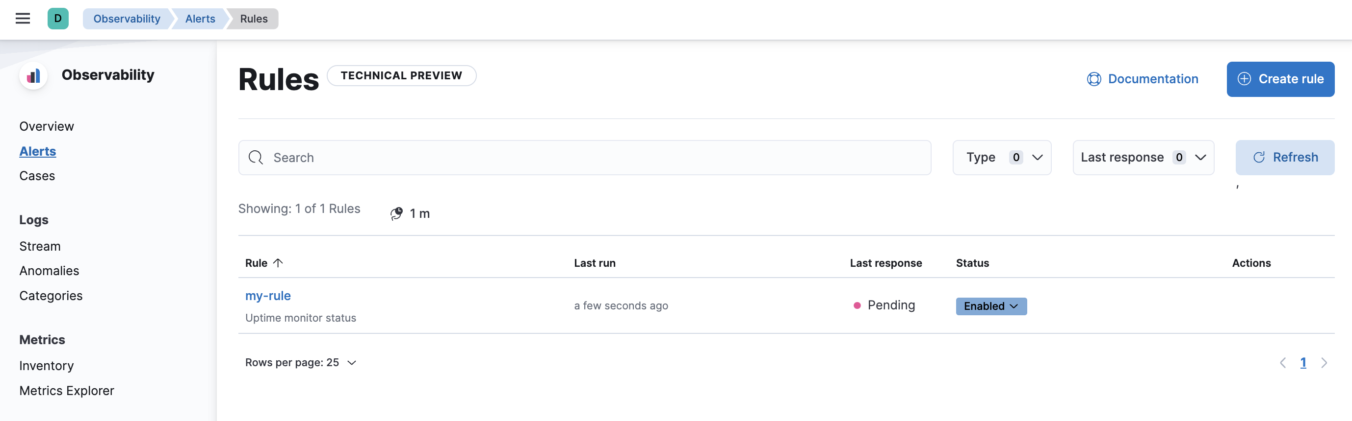 Elastic Observability Rules page