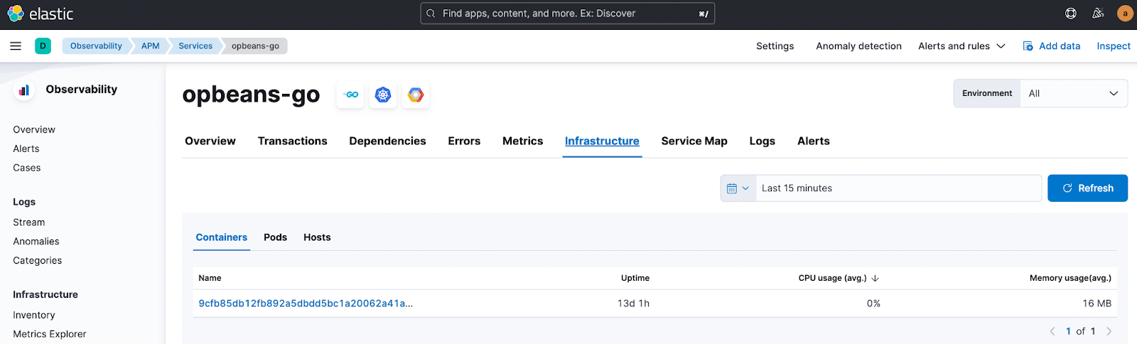 Infrastructure metrics for APM Services