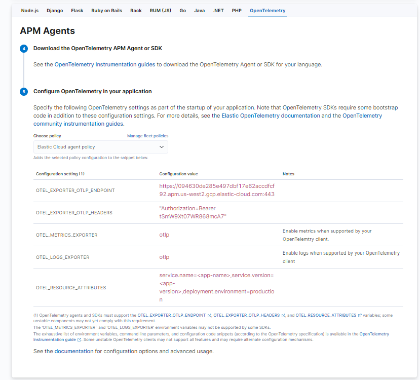 APM Agent onboarding for OpenTelemetry