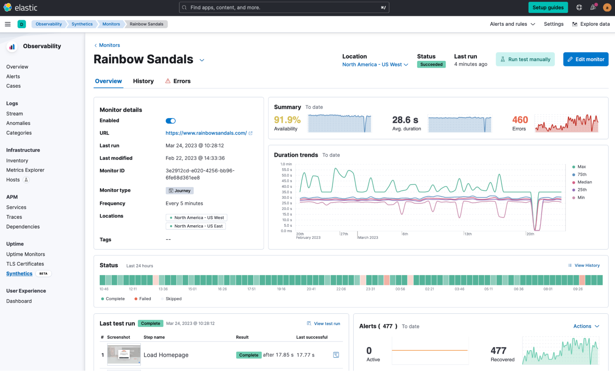 synthetic monitoring UI screenshot