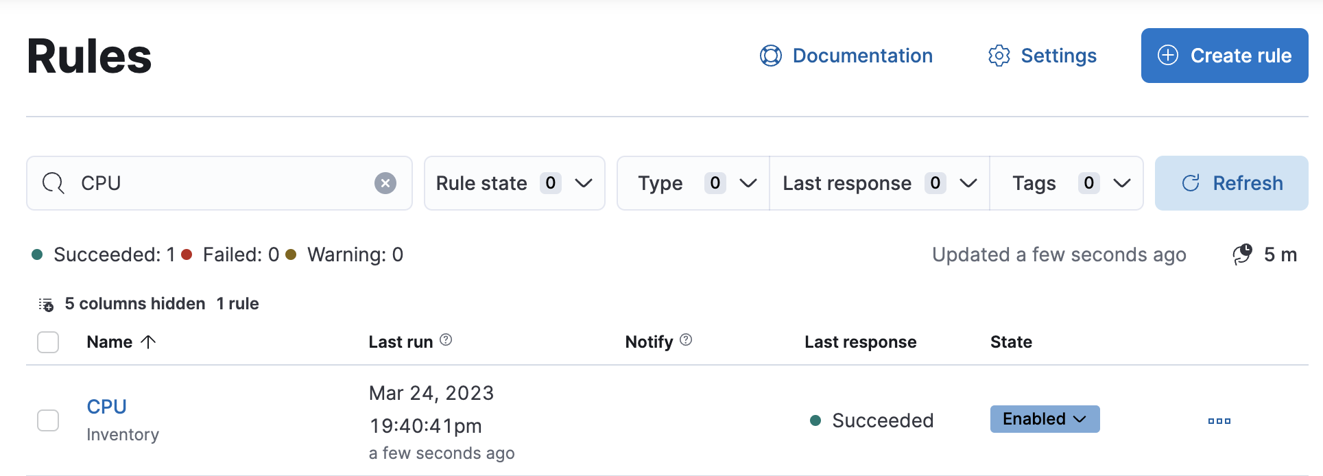 Elastic Observability Rules page