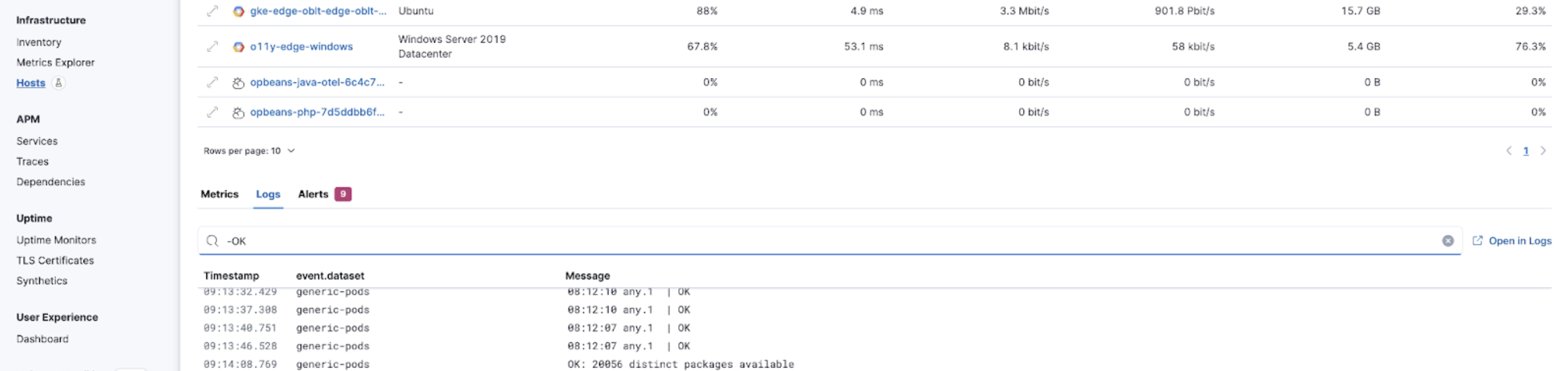 Searching logs for your hosts