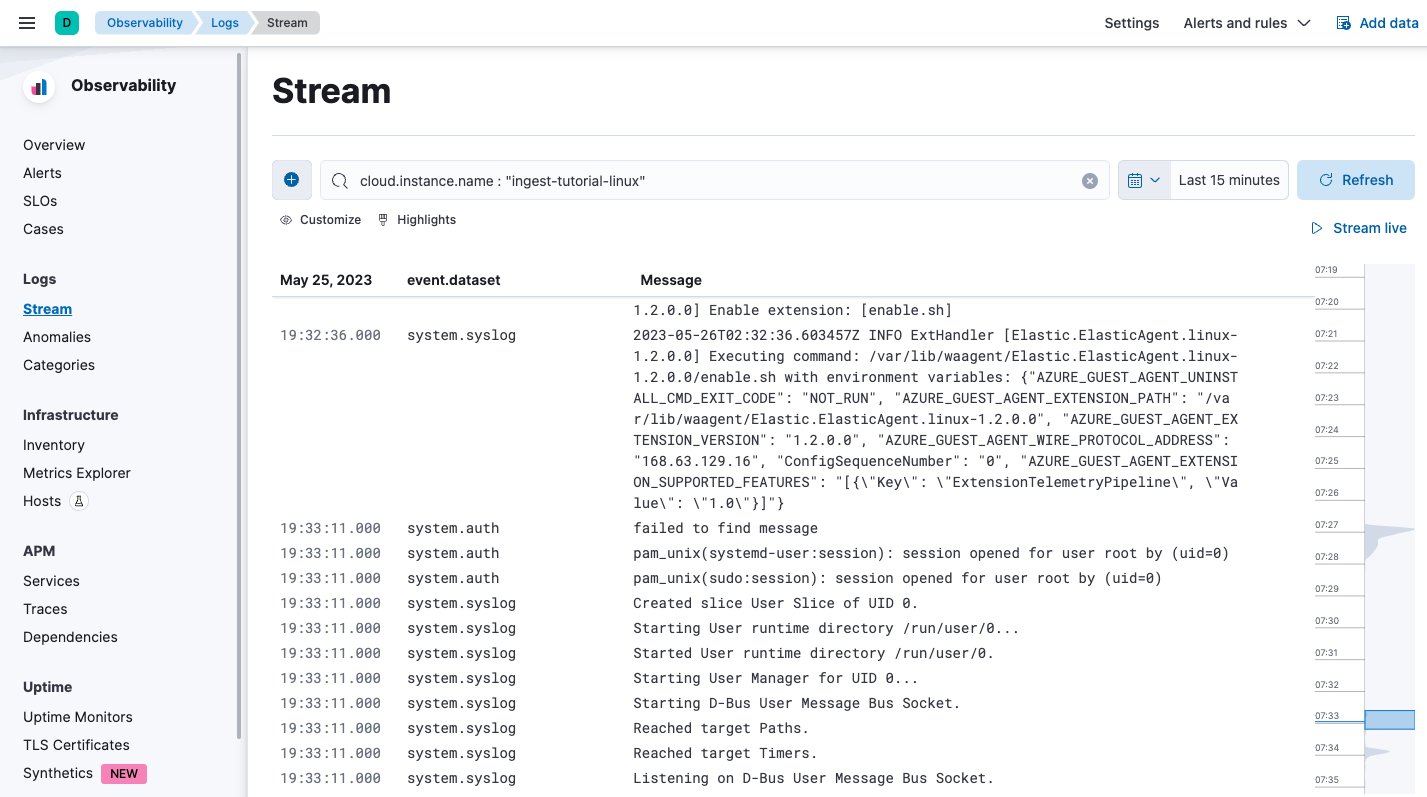 Screenshot of VM logs in the Logs app